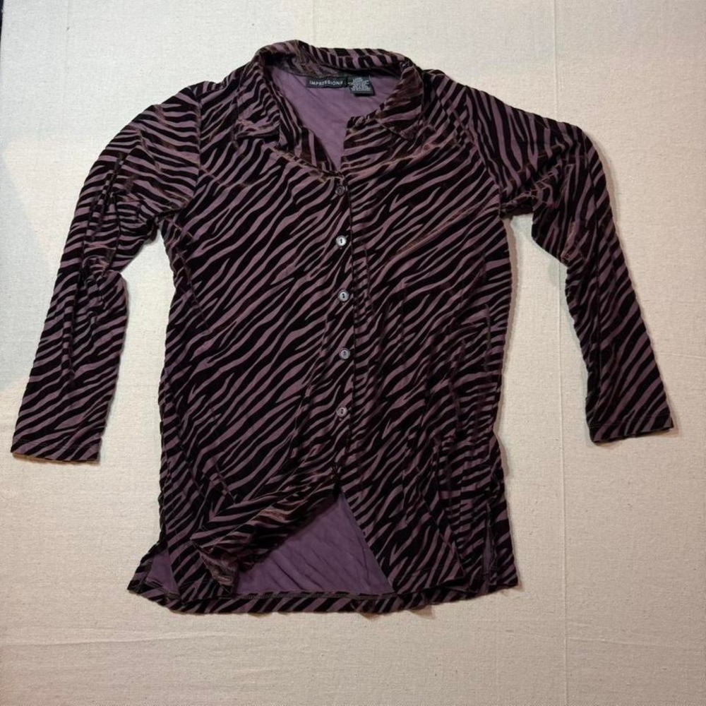 Y2K Zebra Velvet Button Up Top 🖤💜
